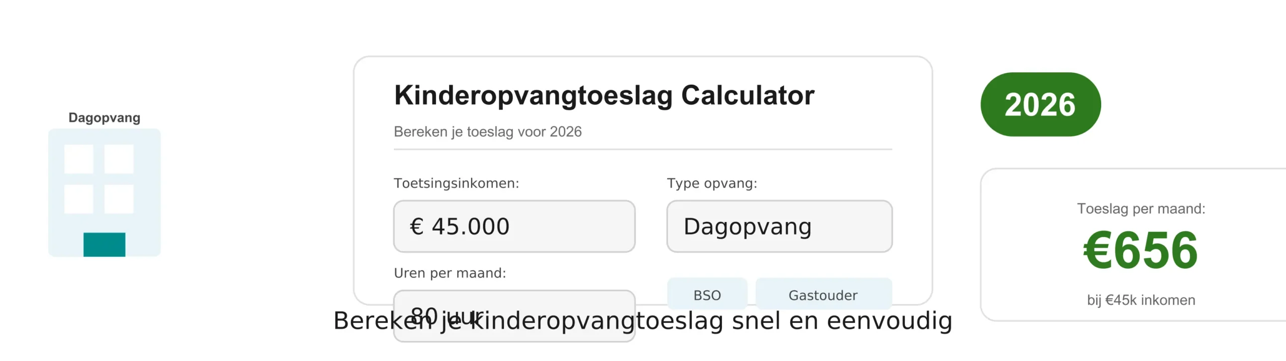 Kinderopvangtoeslag berekenen 2026 voor dagopvang, BSO en gastouderopvang