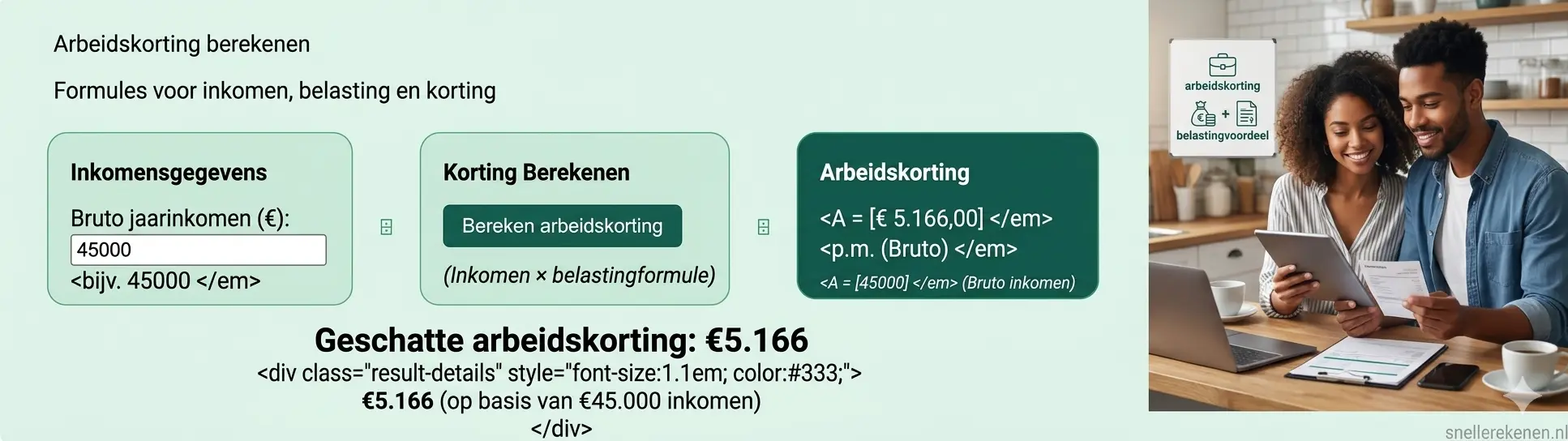 arbeidskorting berekenen belastingkorting inkomen werk calculator