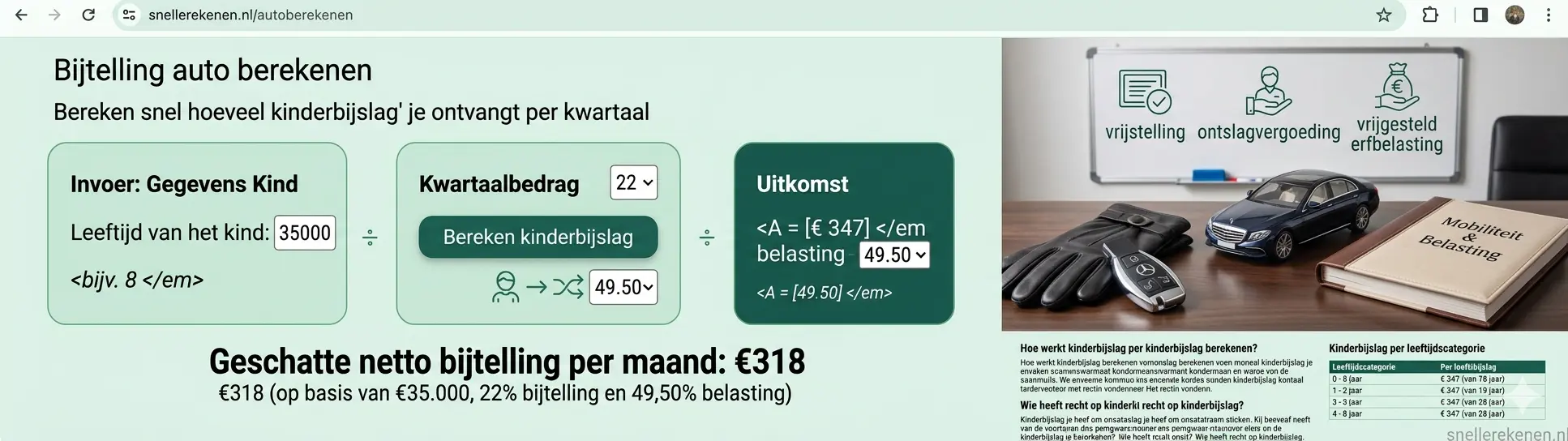 bijtelling auto berekenen zakelijke auto belasting calculator
