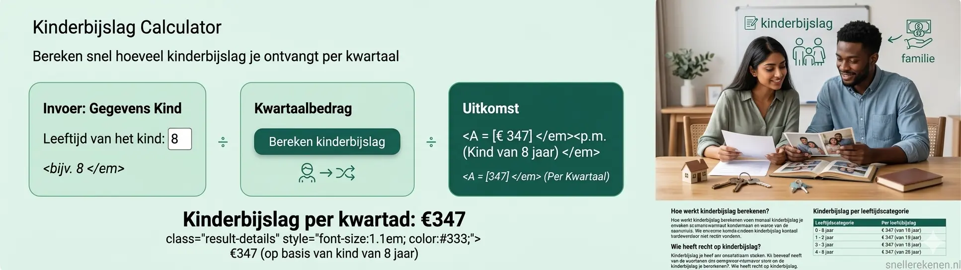 kinderbijslag berekenen kinderen leeftijd kwartaalbedrag calculator