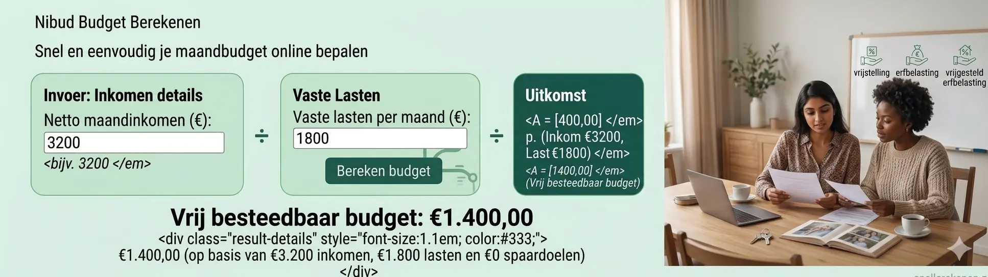 nibud budget berekenen maandbudget inkomsten uitgaven calculator