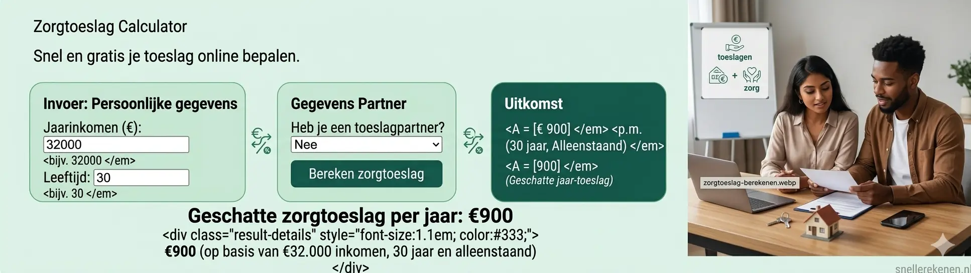 zorgtoeslag berekenen toeslagen inkomen calculator