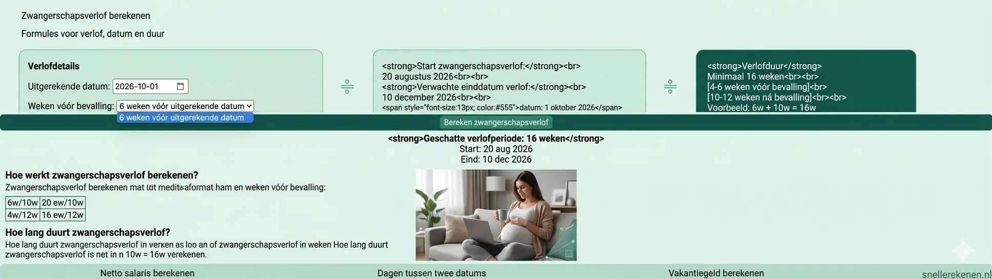 zwangerschapsverlof berekenen uitgerekende datum verlof calculator
