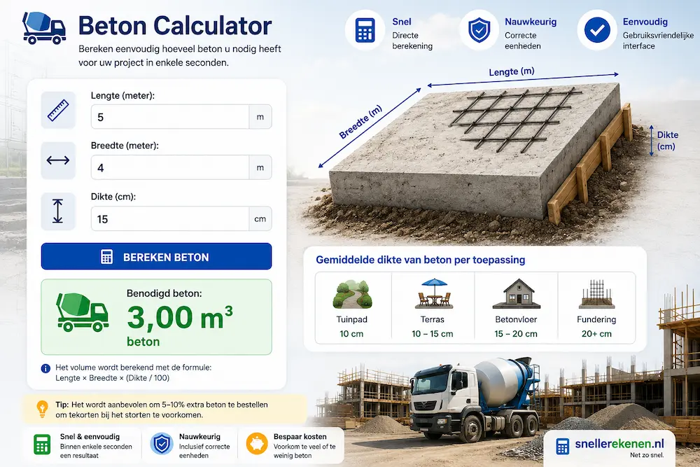 beton berekenen hoeveel beton nodig m3 fundering vloer calculator