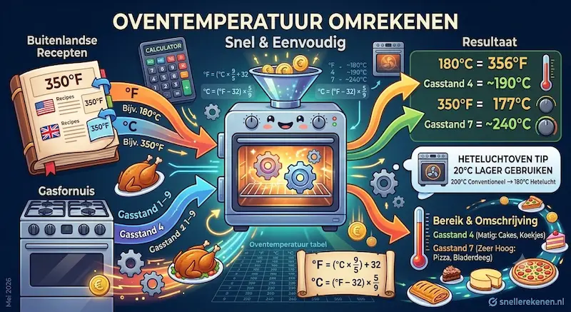 oventemperatuur omrekenen celsius fahrenheit gasstand tabel
